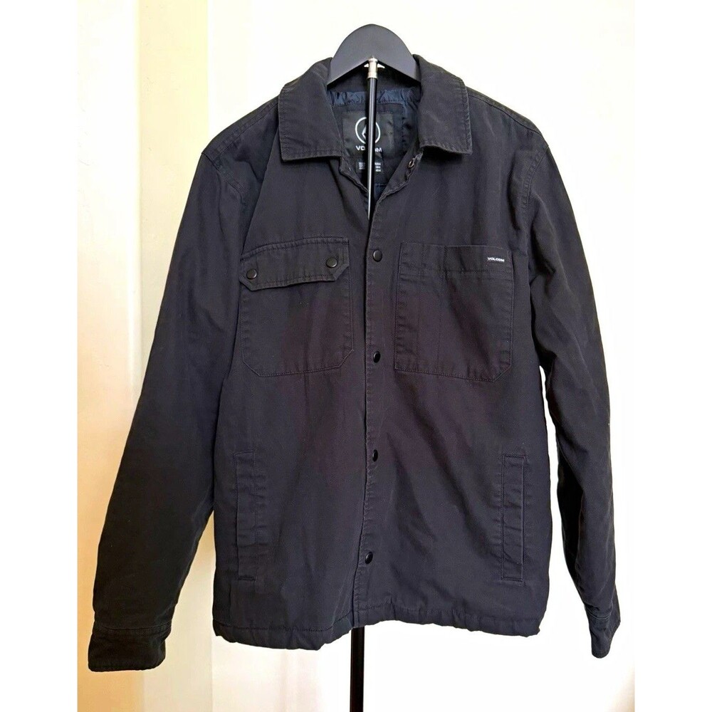 Volcom Men's Larkin Overshirt Jacket Black Washed Cotton Twill Coat Size M